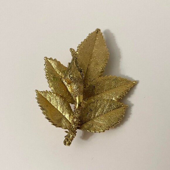 Vintage Leaf Flower Floral Rose Brooch Pin - Picture 3 of 16
